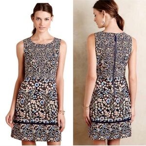 ANTHROPOLOGIE MAEVE BRINDLE SHIFT SHEATH DRESS NAVY BLUE‎ FLORAL SLEEVELESS